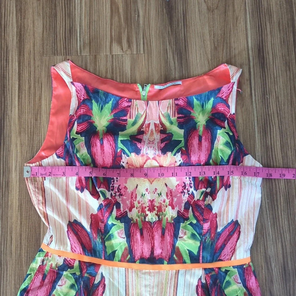 Tahari Pink Flora Sleeveless Dress, US 8 - Picture 2 of 6